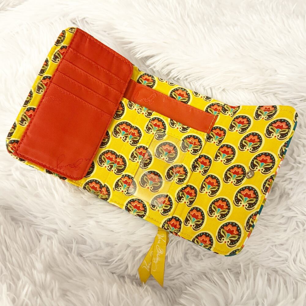 VERA BRADLEY | Provencal Euro Wallet Yellow Teal Red Multi Paisley Tri-fold - Picture 6 of 10